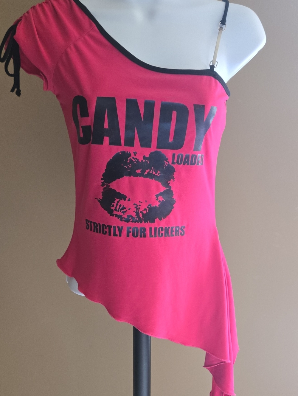 Sexy & Fun!! Candy Loaded Hot Pink/Red Asymmetric Camisole with Black Trim